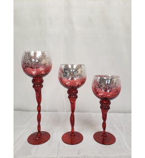 SILVER/RED- 3PC CANDLE HOLDER SET 11.8"/13.78"/15.74"-  3 SETS /BX